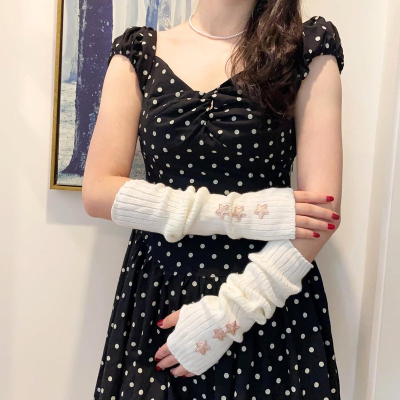 DUNKOING Cute Y2K Arm Warmers Kawaii Knitted Wrist Warmers Long Japanese Harajuku Goth Fingerless Sleeve for Women Girls - Image 4